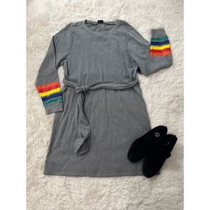 Torrid Gray Dress with Colorful Sleeve Stripes